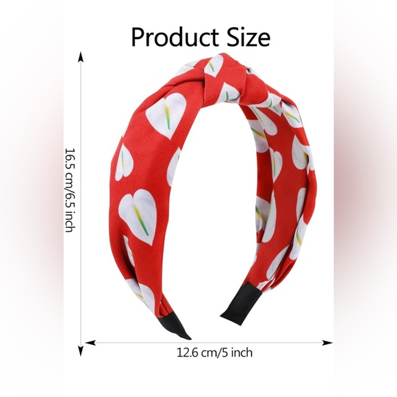 Red & White Leaf Pattern Top Knot Headband - Picture 4 of 13